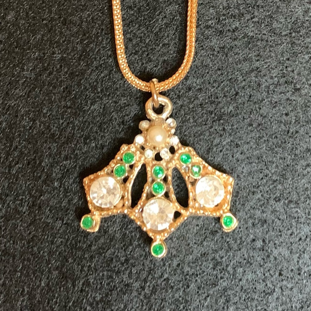 Triangular Shaped Vintage Gold Toned Pendant/ Cha… - image 1